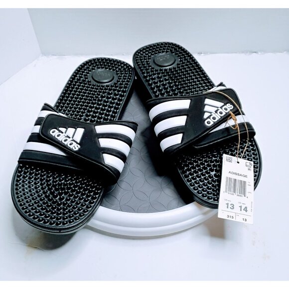 Adidas Adissage Mens Slide Sandals Black & White Size 13 Adjustable Strap Comfor - Picture 2 of 7